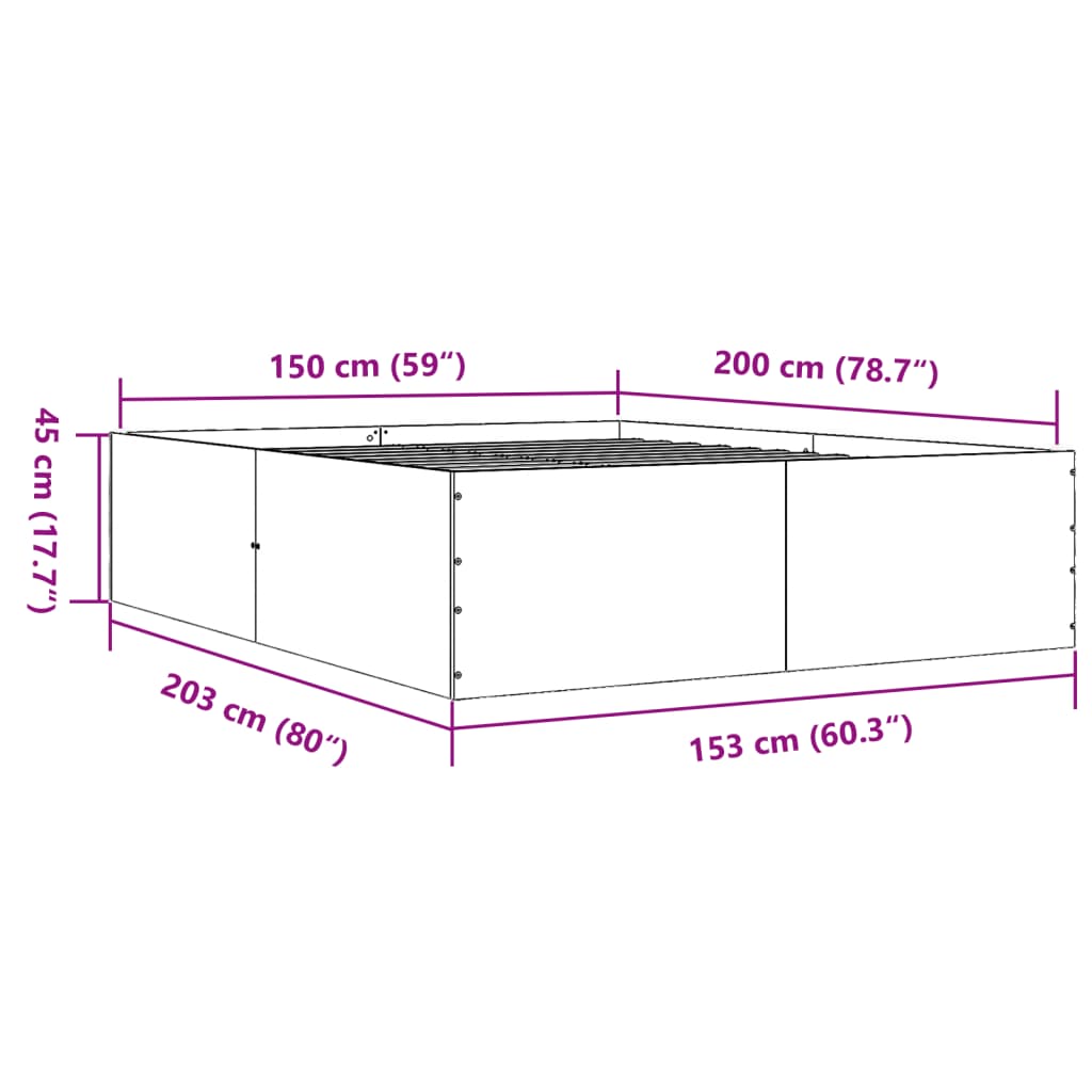 Bed Frame without Mattress Grey Sonoma 150x200 cm King Size