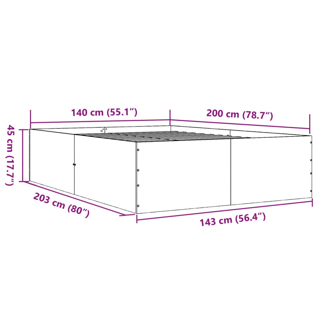 Bed Frame without Mattress Black 140x200 cm