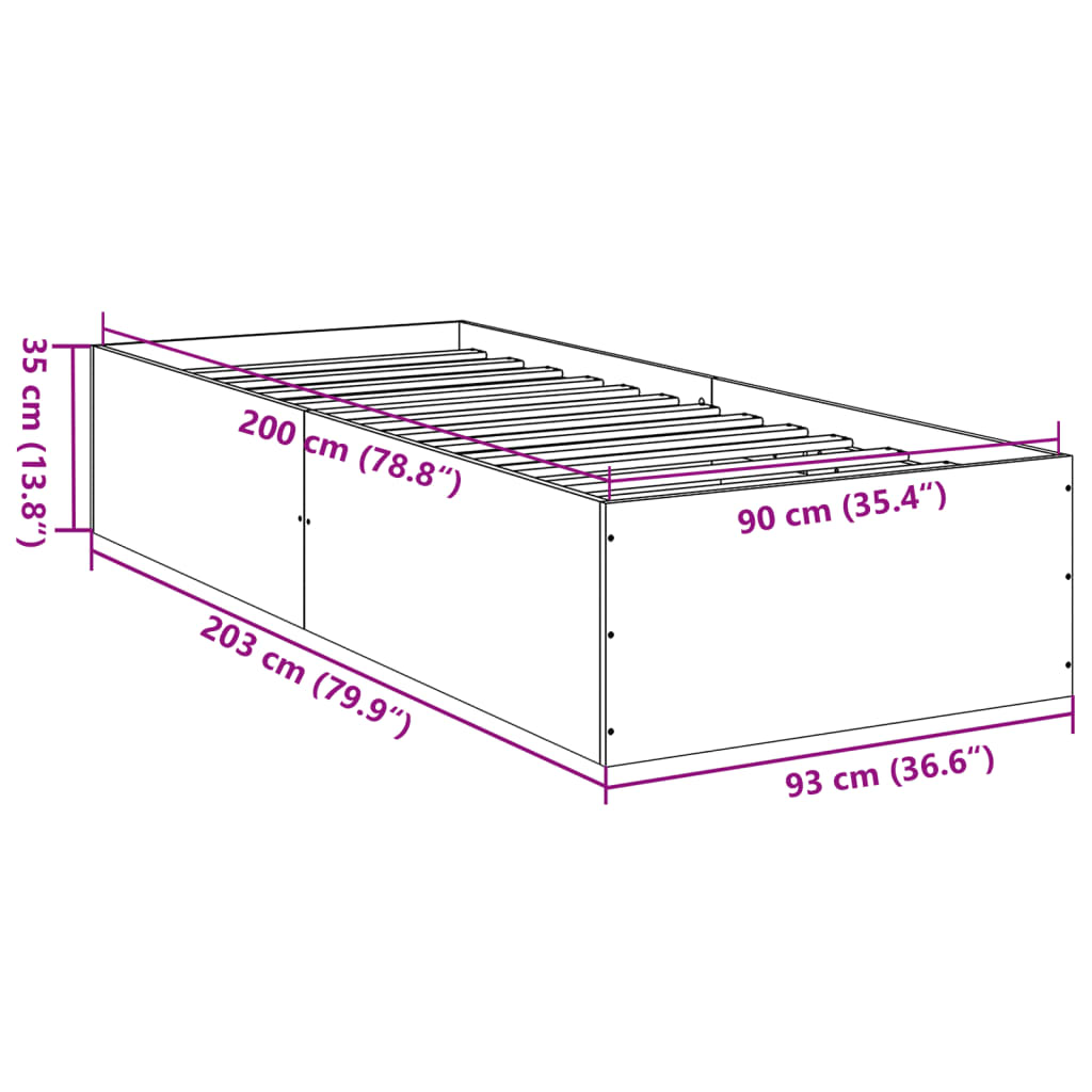 Bed Frame without Mattress Brown Oak 90x200 cm