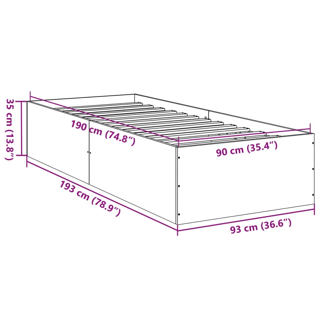 Bed Frame without Mattress Sonoma Oak 90x190 cm Single