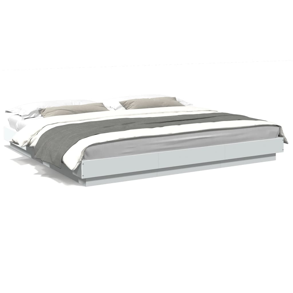 Modern Wooden Emperor Size 2m Bed Frame Base With LED Lights Wood Bed