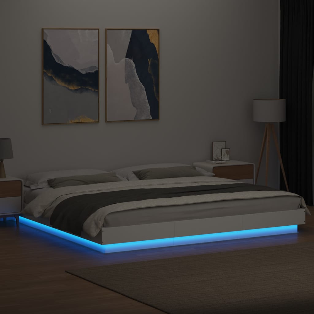 Modern Wooden Emperor Size 2m Bed Frame Base With LED Lights Wood Bed