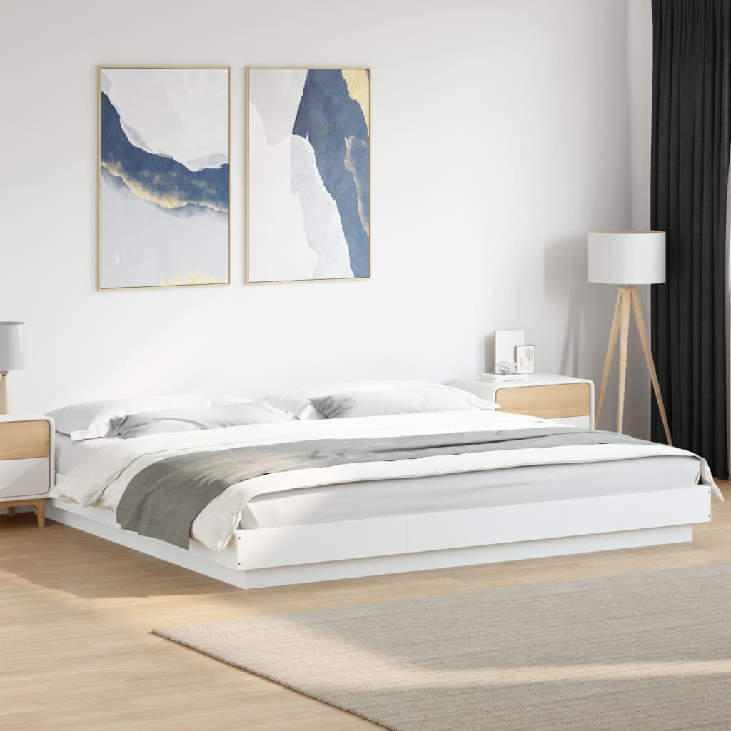 Modern Wooden Emperor Size 2m Bed Frame Base With LED Lights Wood Bed