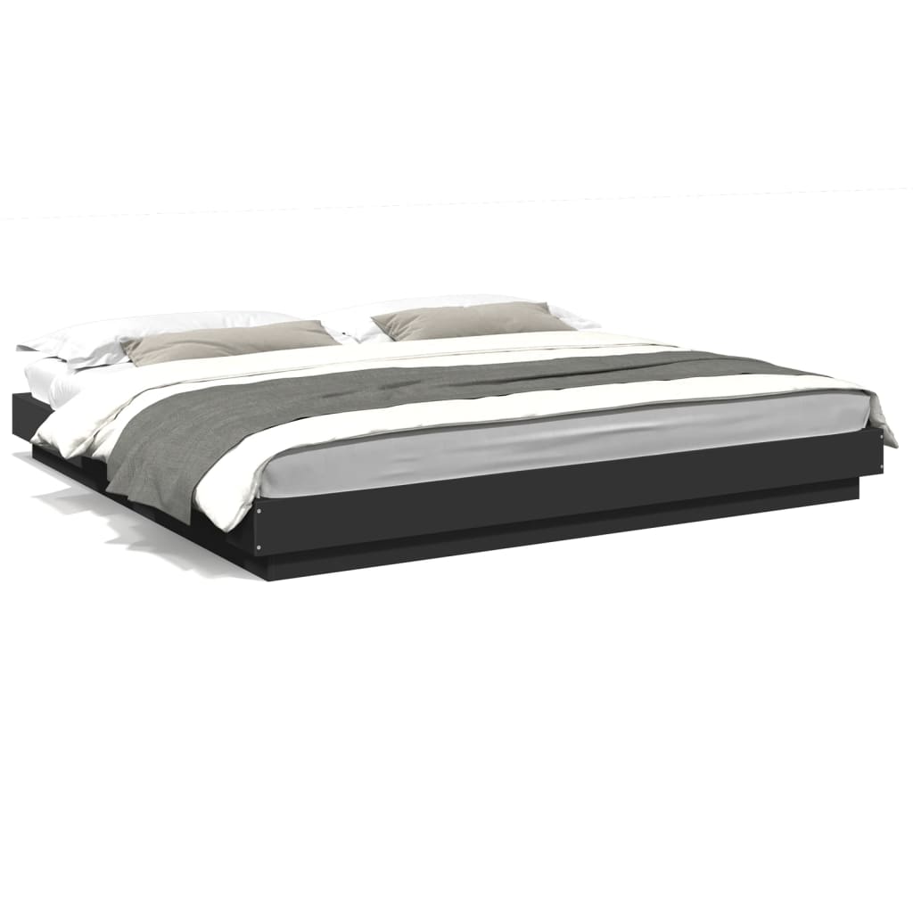 Modern Wooden Emperor Size 2m Bed Frame Base With LED Lights Wood Bed