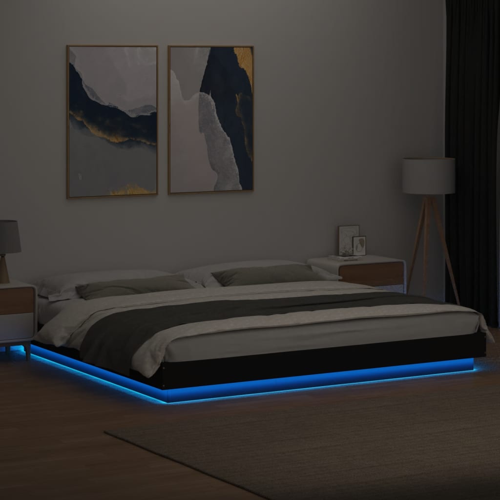 Modern Wooden Emperor Size 2m Bed Frame Base With LED Lights Wood Bed
