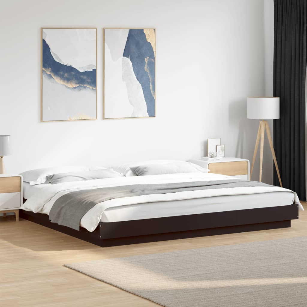 Modern Wooden Emperor Size 2m Bed Frame Base With LED Lights Wood Bed