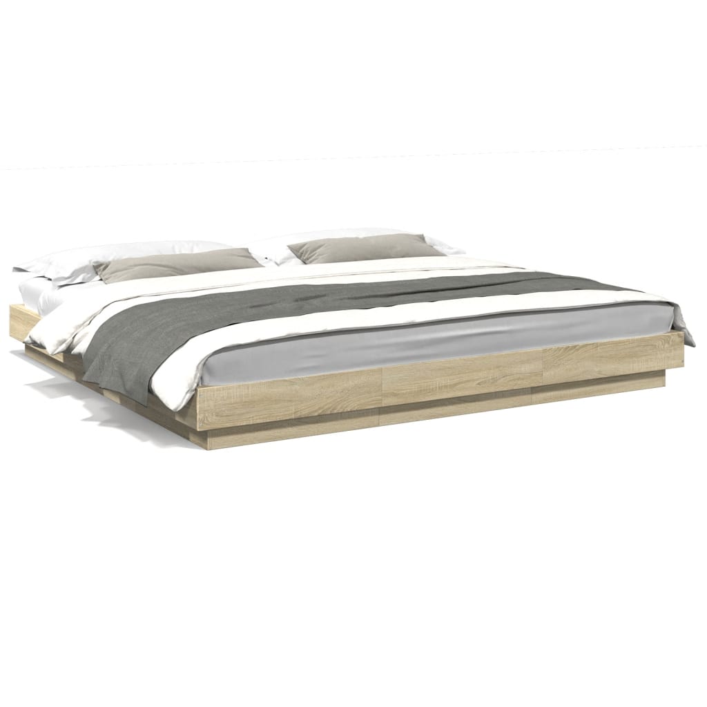 Modern Wooden Emperor Size 2m Bed Frame Base With LED Lights Wood Bed
