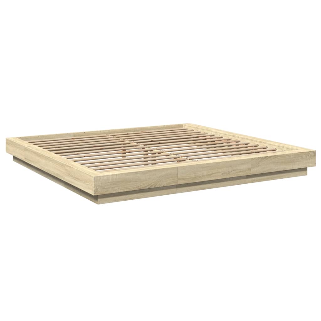 Modern Wooden Emperor Size 2m Bed Frame Base With LED Lights Wood Bed
