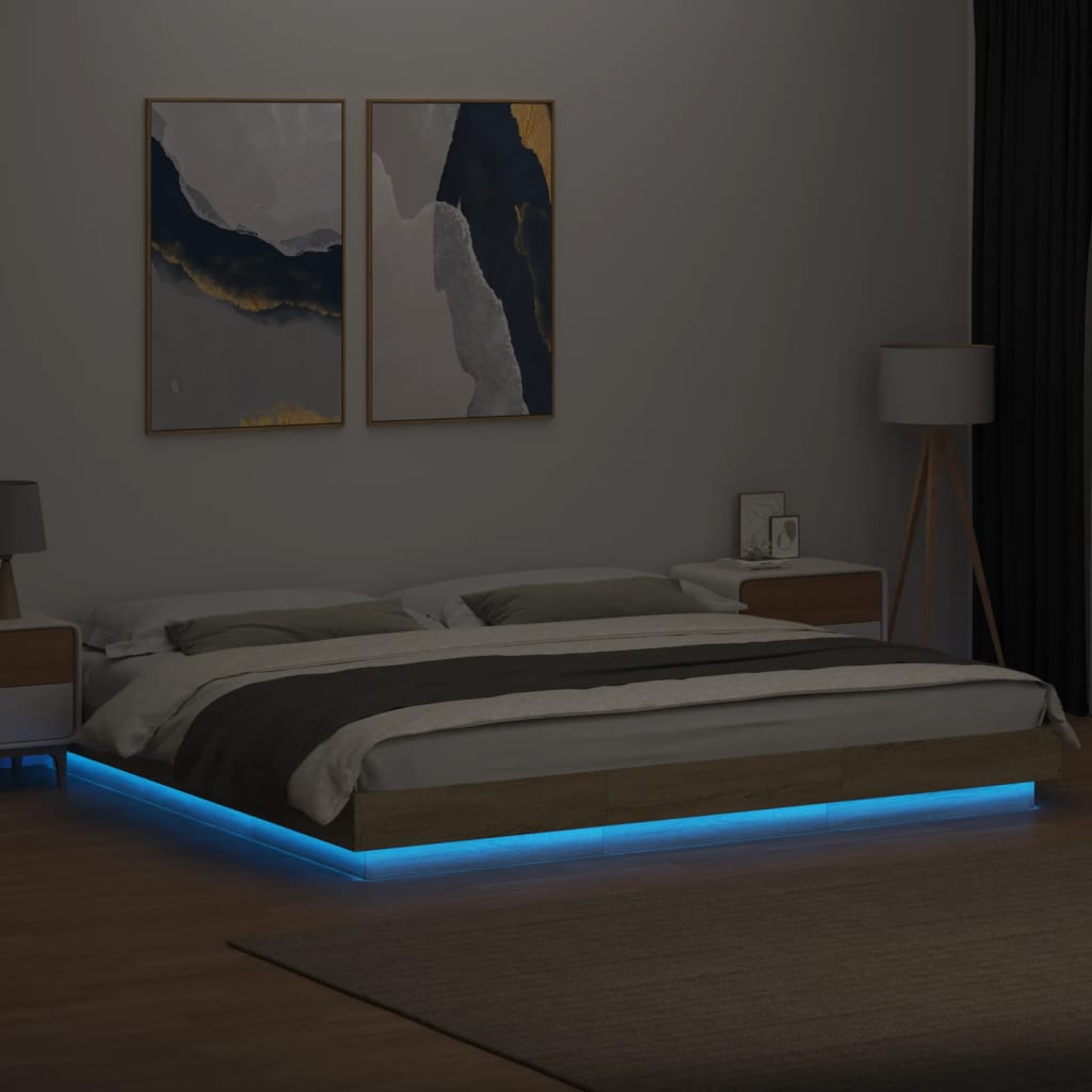 Modern Wooden Emperor Size 2m Bed Frame Base With LED Lights Wood Bed