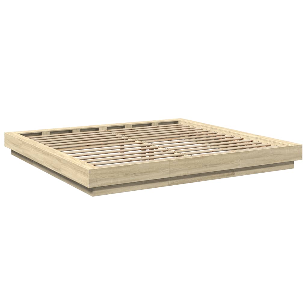 Modern Wooden Emperor Size 2m Bed Frame Base With LED Lights Wood Bed