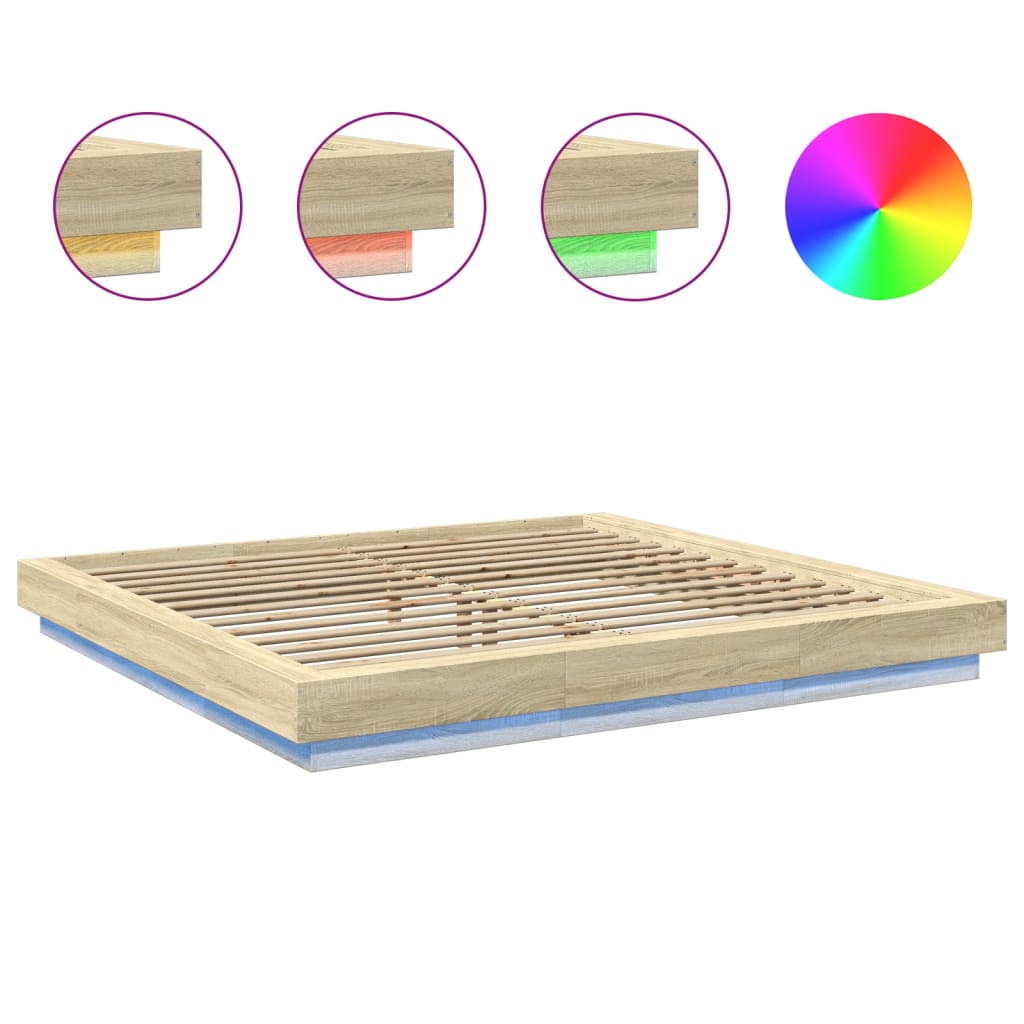 Modern Wooden Emperor Size 2m Bed Frame Base With LED Lights Wood Bed