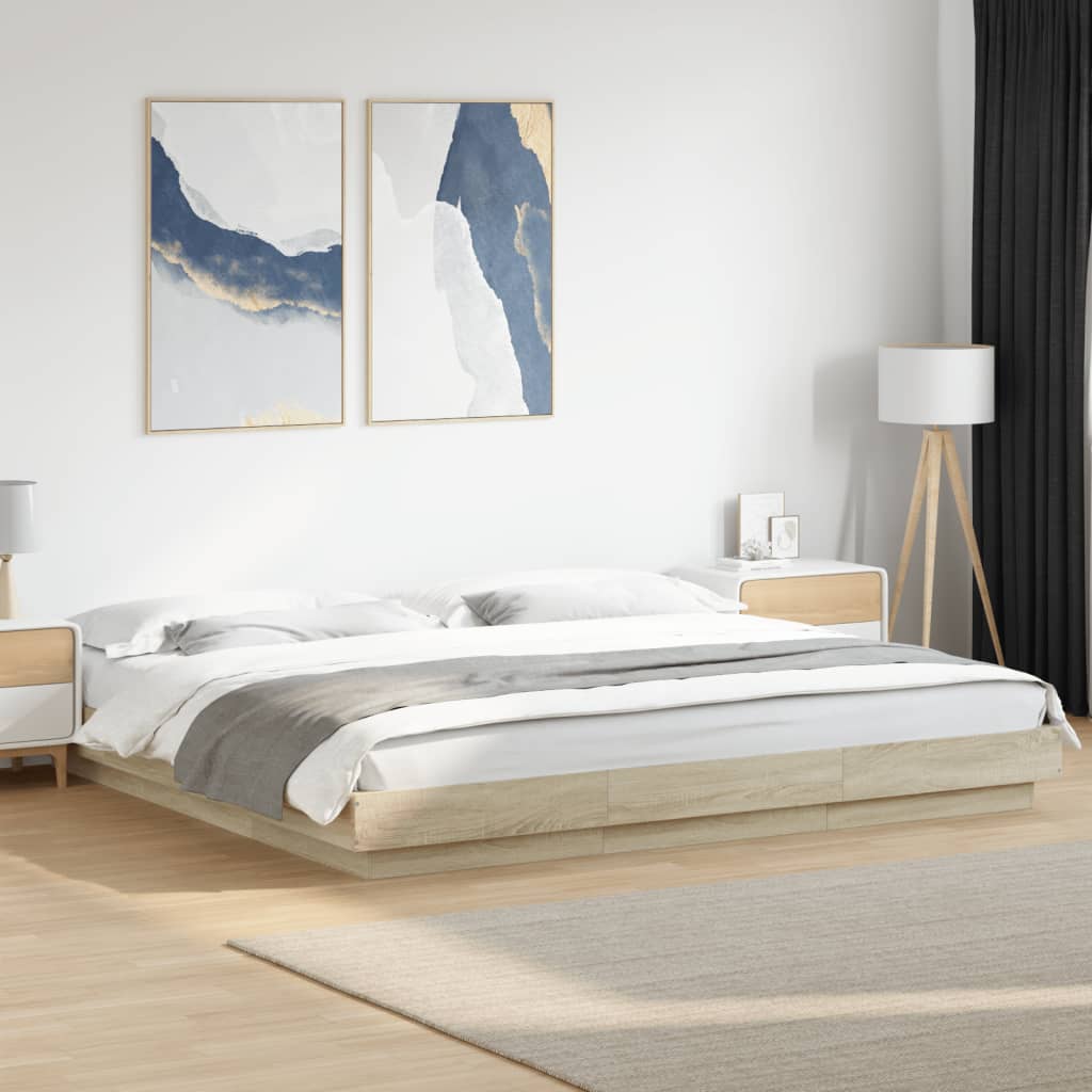 Modern Wooden Emperor Size 2m Bed Frame Base With LED Lights Wood Bed