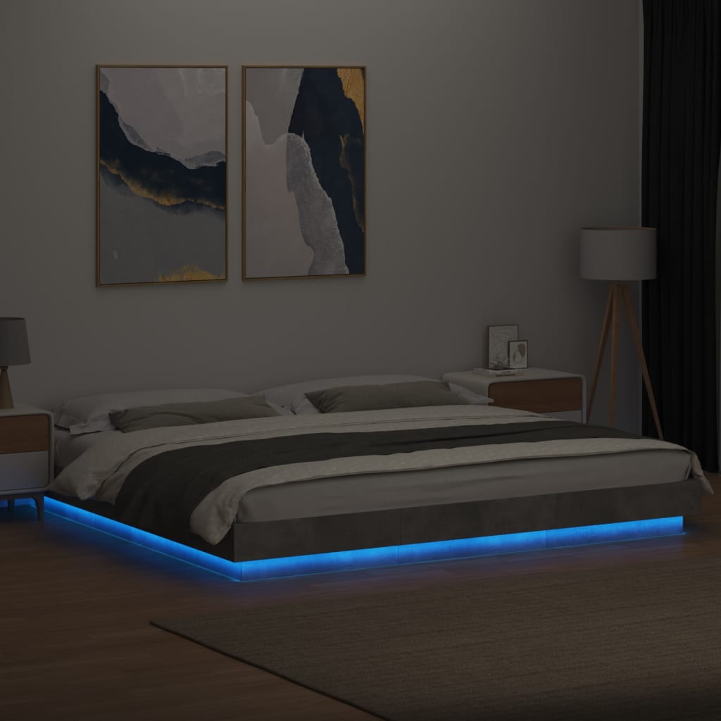 Modern Wooden Emperor Size 2m Bed Frame Base With LED Lights Wood Bed