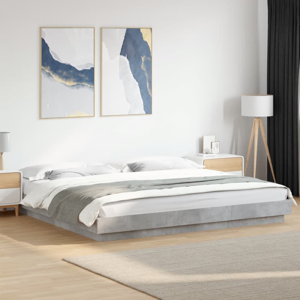 Modern Wooden Emperor Size 2m Bed Frame Base With LED Lights Wood Bed