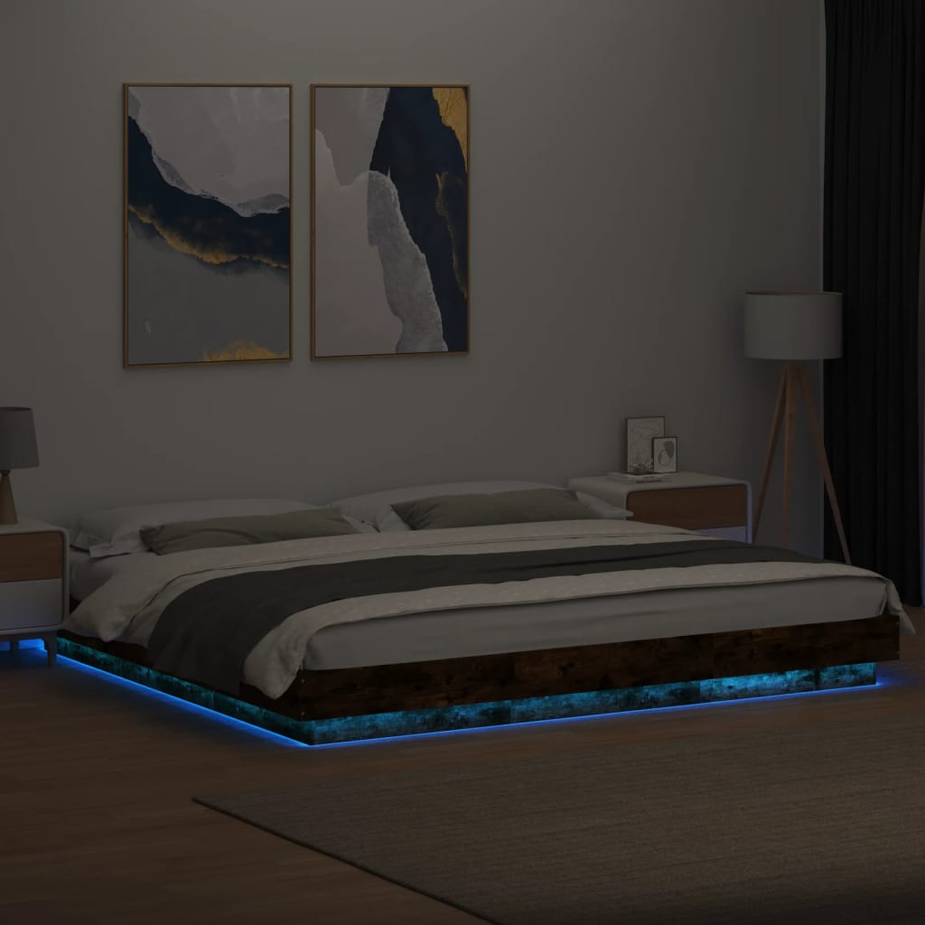Modern Wooden Emperor Size 2m Bed Frame Base With LED Lights Wood Bed