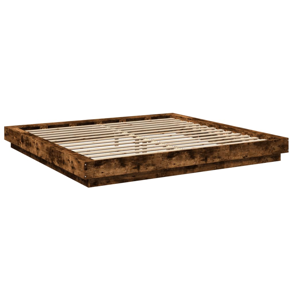 Modern Wooden Emperor Size 2m Bed Frame Base With LED Lights Wood Bed