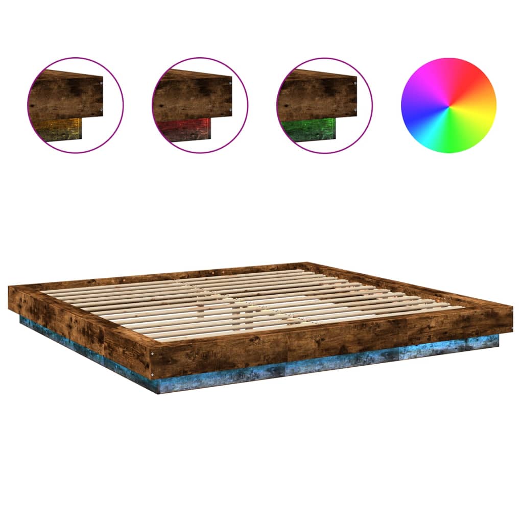 Modern Wooden Emperor Size 2m Bed Frame Base With LED Lights Wood Bed