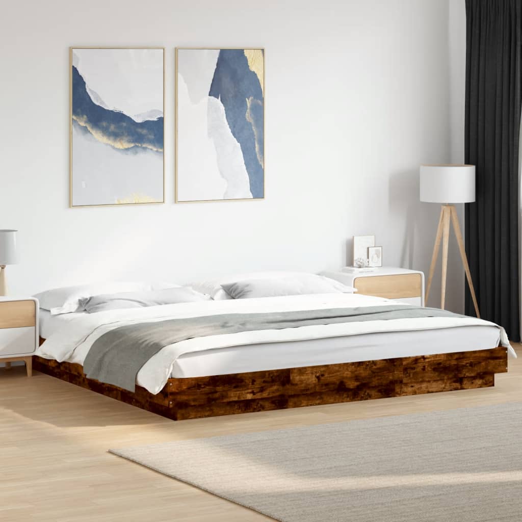 Modern Wooden Emperor Size 2m Bed Frame Base With LED Lights Wood Bed