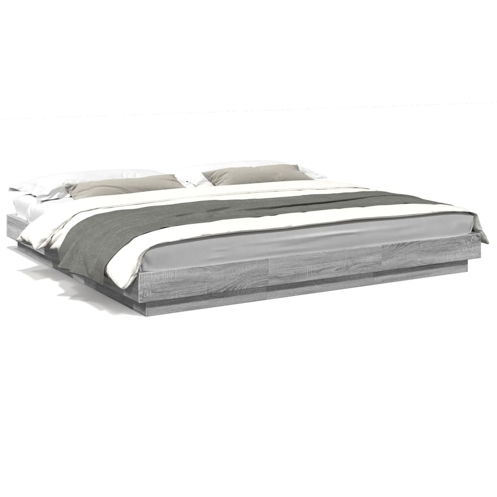 Modern Wooden Emperor Size 2m Bed Frame Base With LED Lights Wood Bed
