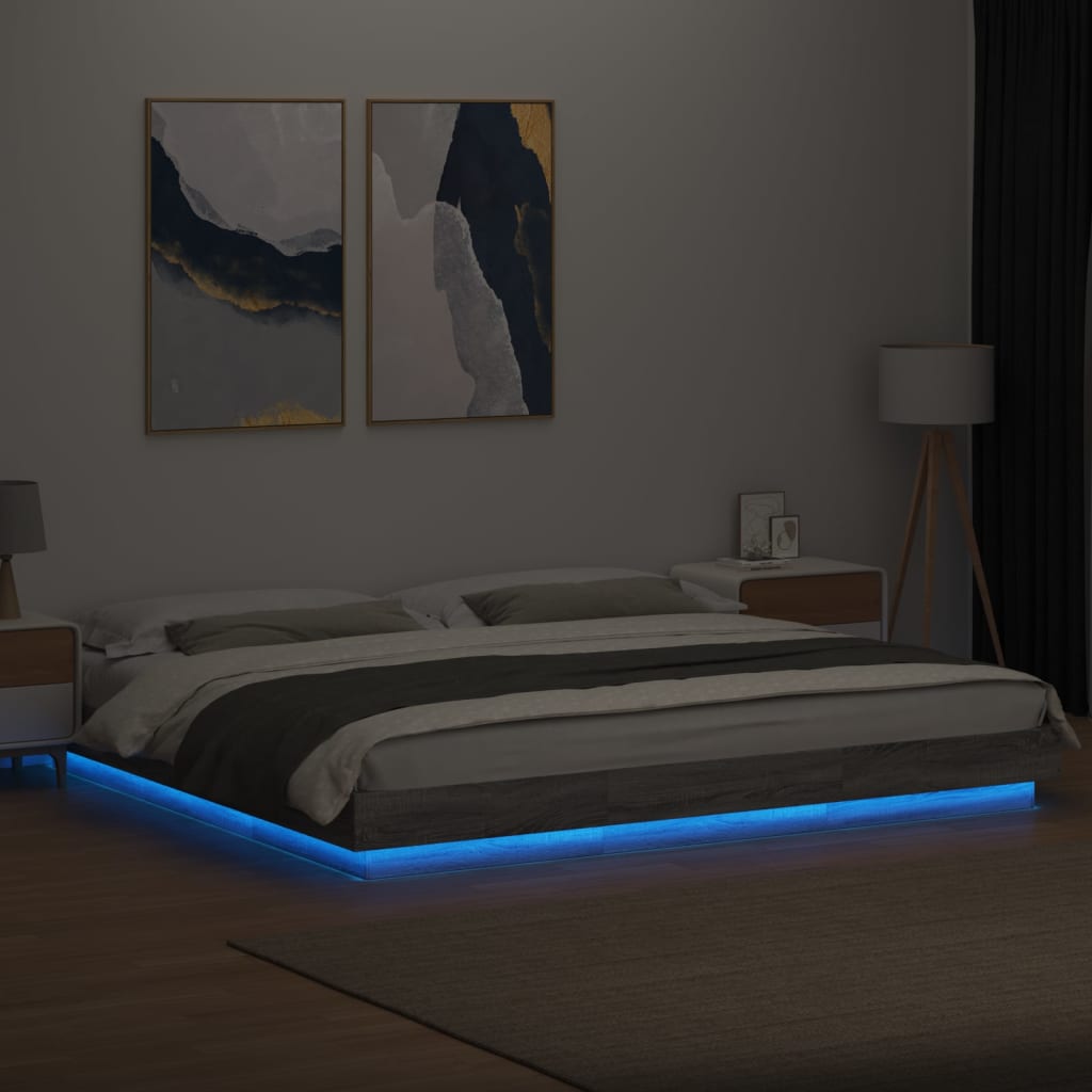 Modern Wooden Emperor Size 2m Bed Frame Base With LED Lights Wood Bed