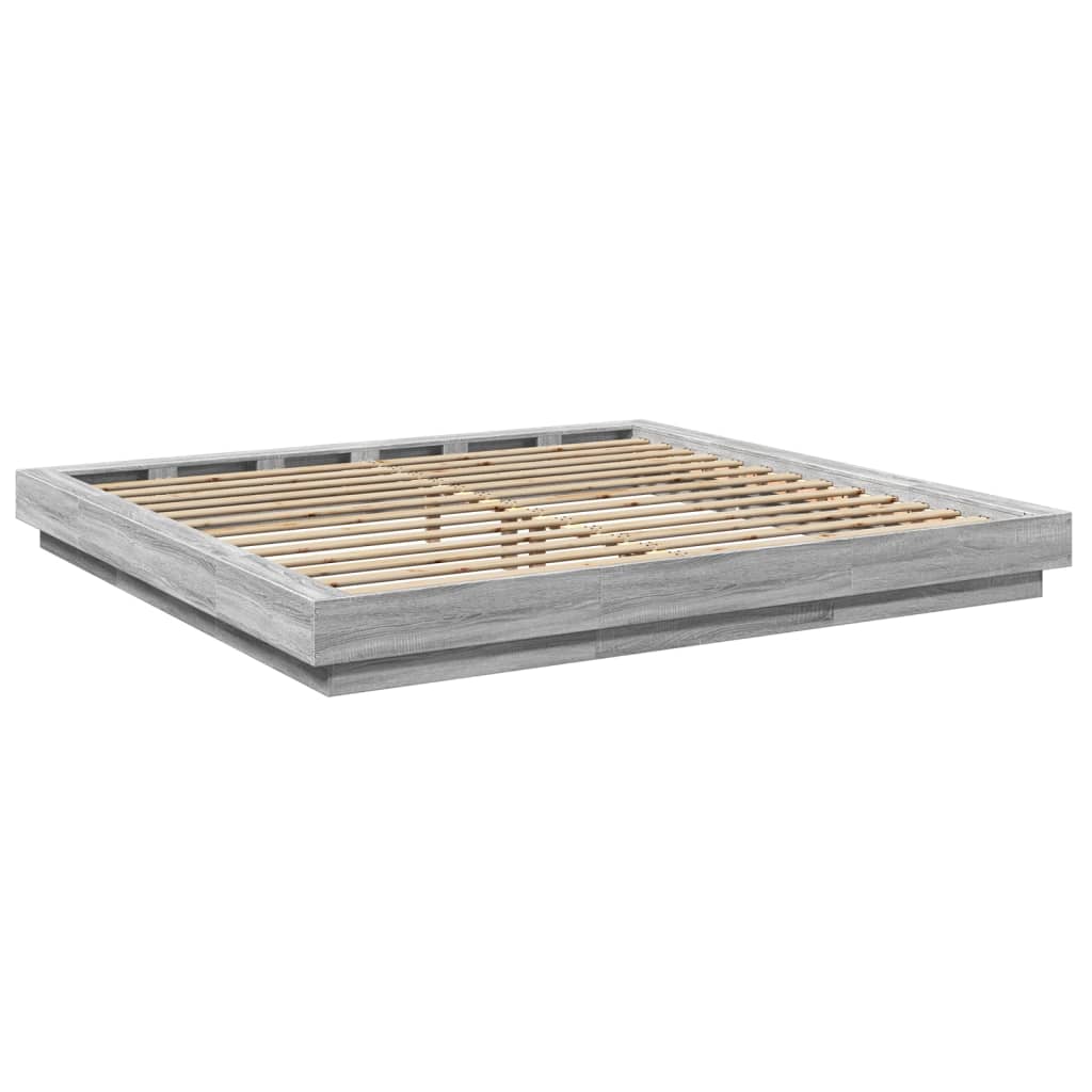 Modern Wooden Emperor Size 2m Bed Frame Base With LED Lights Wood Bed