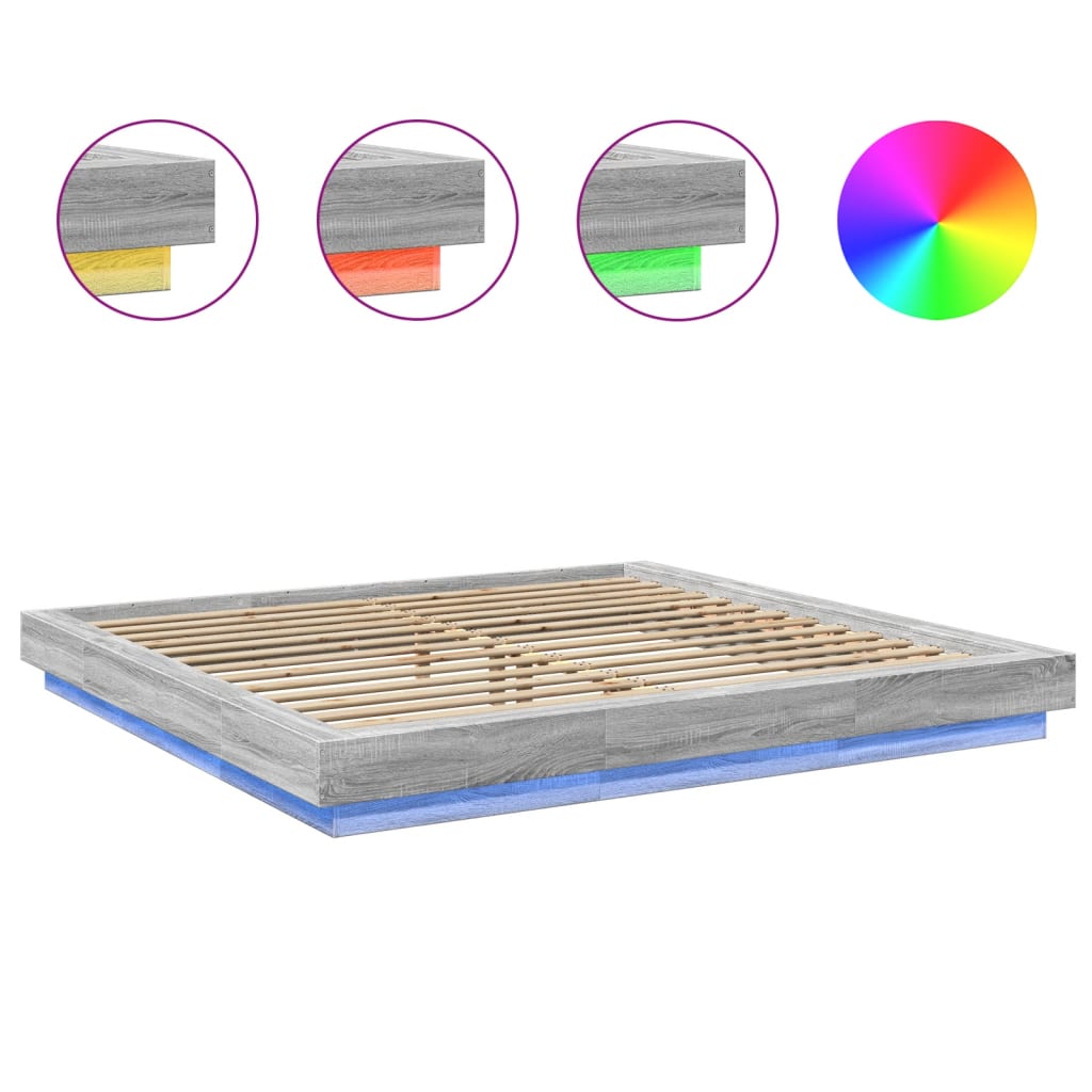 Modern Wooden Emperor Size 2m Bed Frame Base With LED Lights Wood Bed