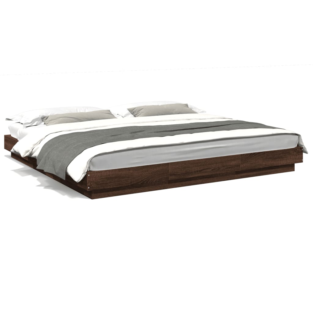 Modern Wooden Emperor Size 2m Bed Frame Base With LED Lights Wood Bed