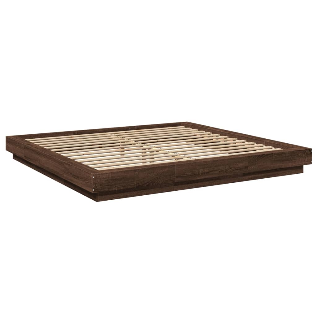 Modern Wooden Emperor Size 2m Bed Frame Base With LED Lights Wood Bed