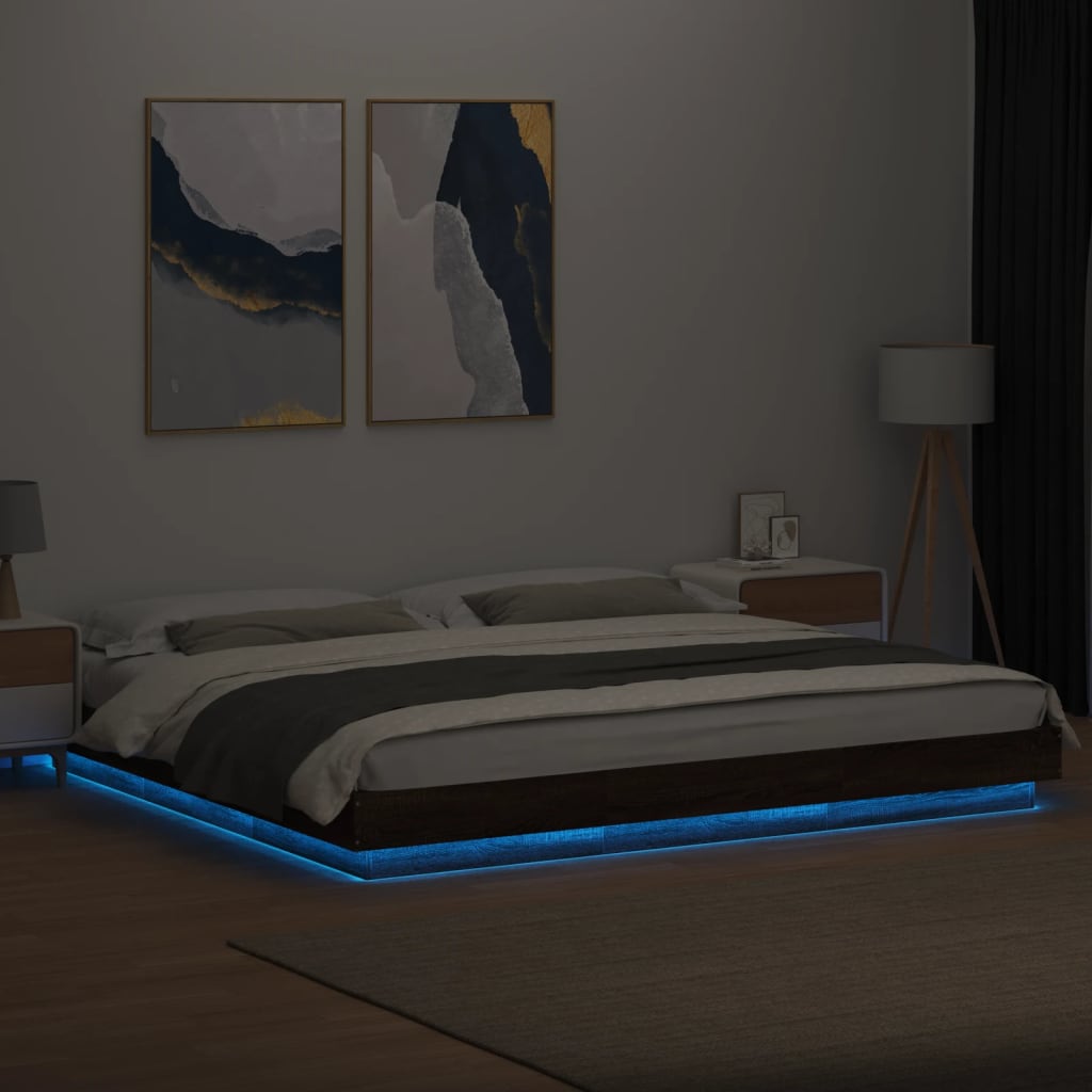 Modern Wooden Emperor Size 2m Bed Frame Base With LED Lights Wood Bed