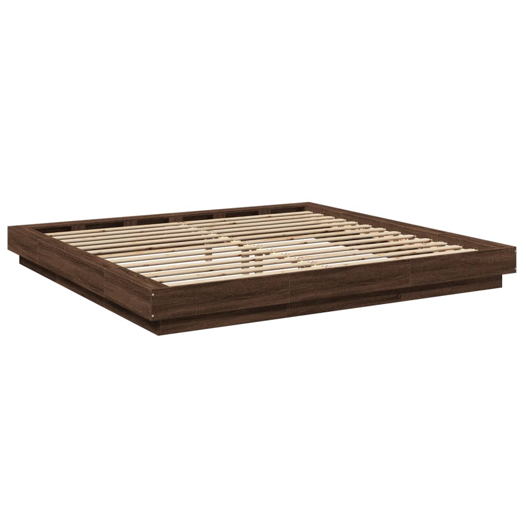 Modern Wooden Emperor Size 2m Bed Frame Base With LED Lights Wood Bed