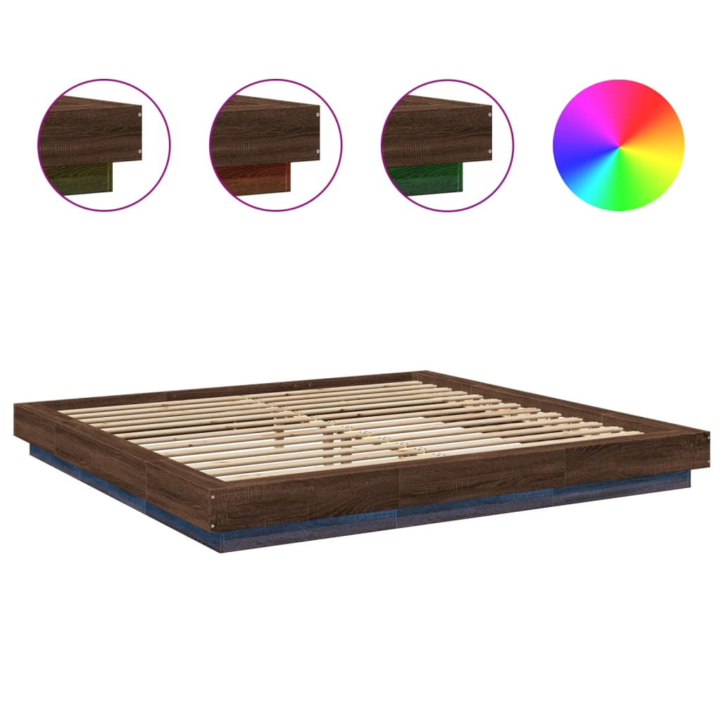 Modern Wooden Emperor Size 2m Bed Frame Base With LED Lights Wood Bed