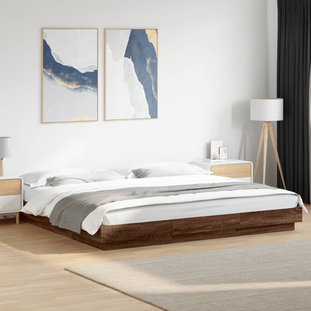 Modern Wooden Emperor Size 2m Bed Frame Base With LED Lights Wood Bed