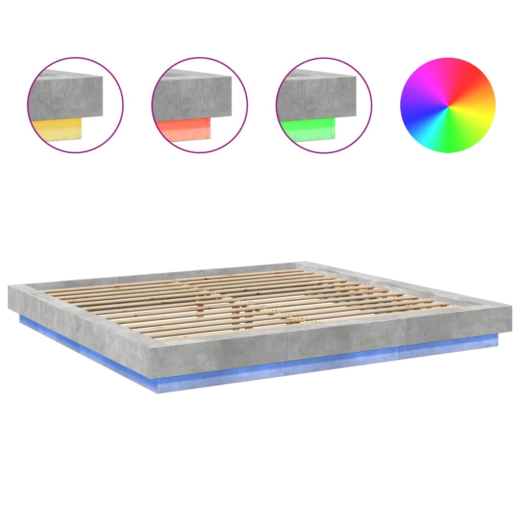 Bed Frame with LED Lights without Mattress Concrete Grey 180x200cm