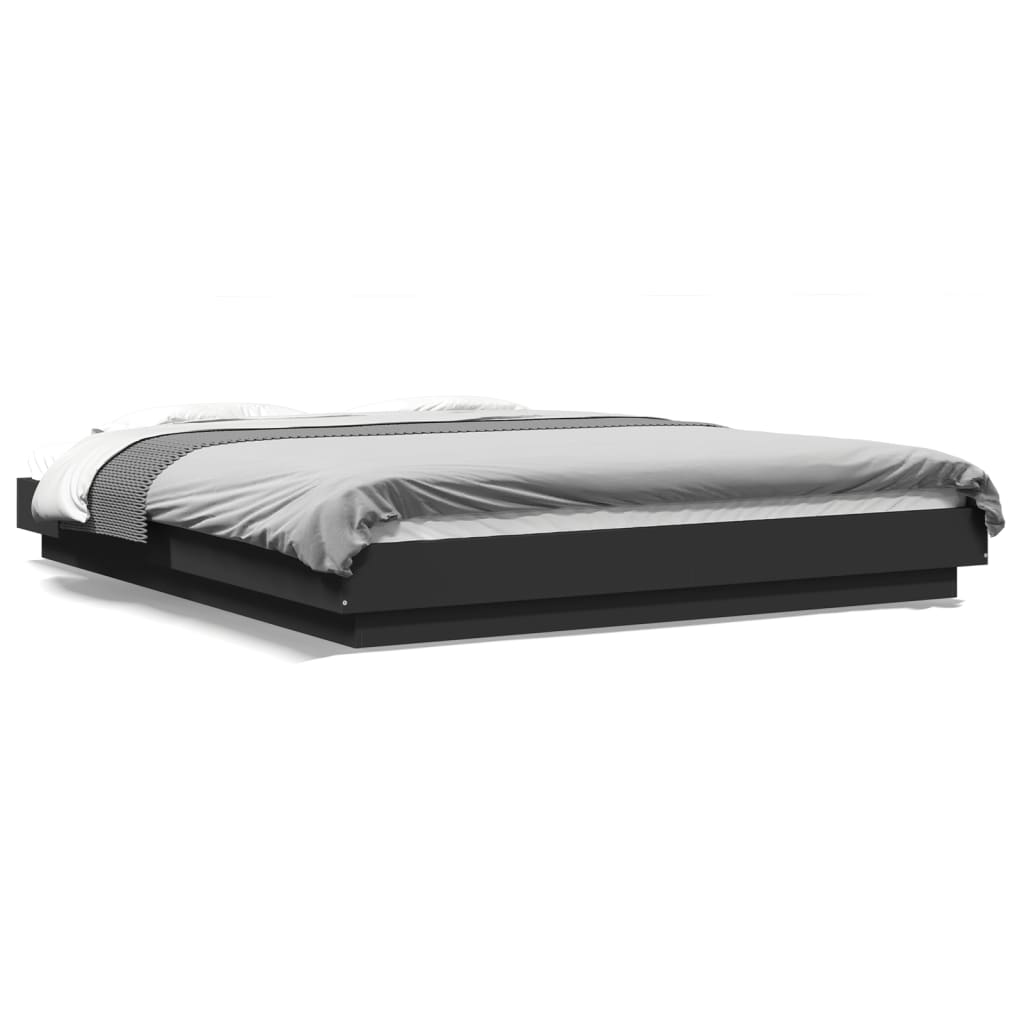 Modern Wooden Queen Size 160cm Bed Frame Base With LED Lights Wood Beds