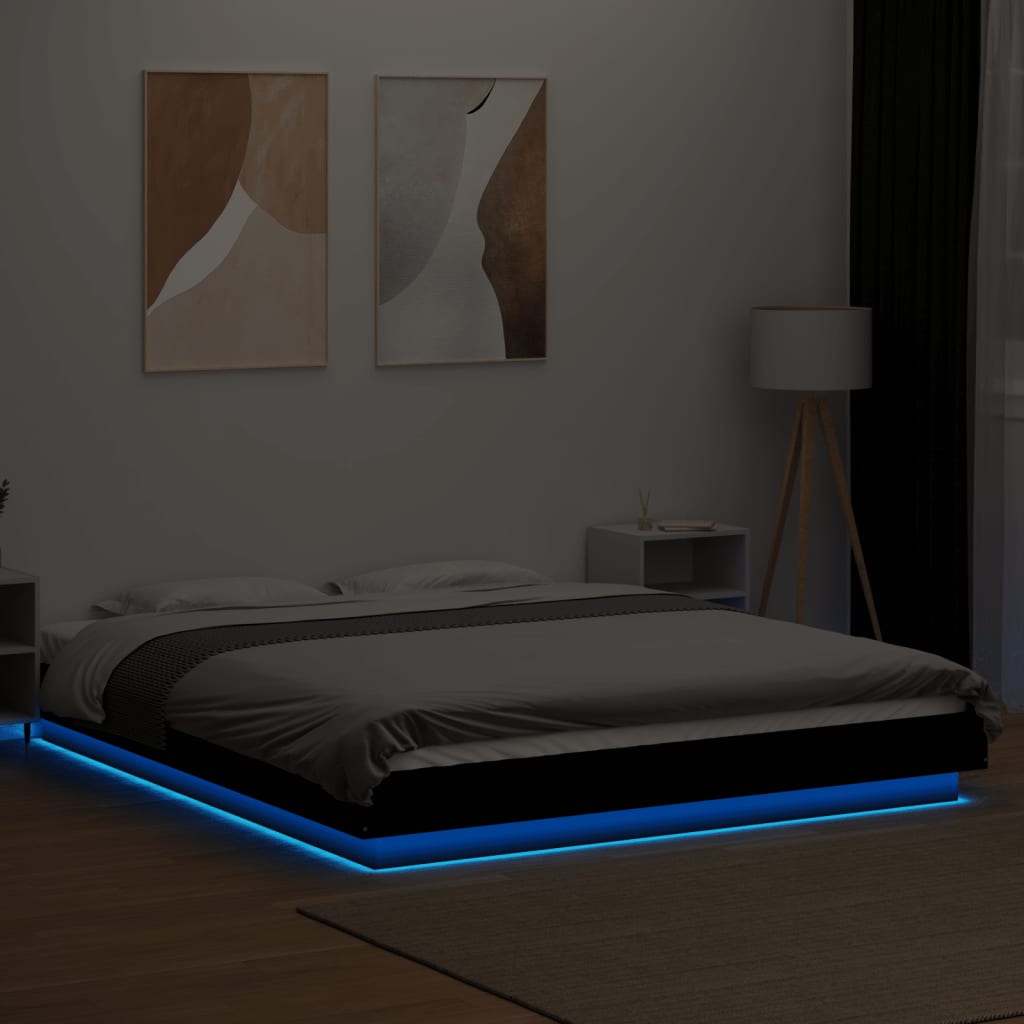 Modern Wooden Queen Size 160cm Bed Frame Base With LED Lights Wood Beds