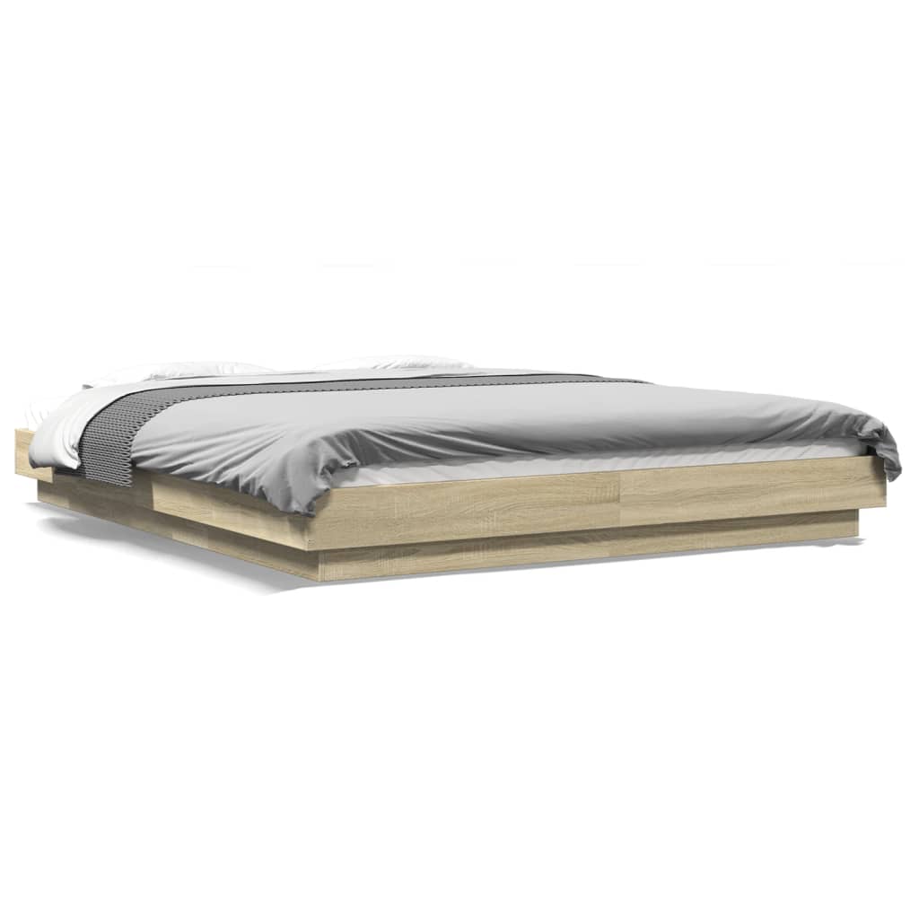Modern Wooden Queen Size 160cm Bed Frame Base With LED Lights Wood Beds