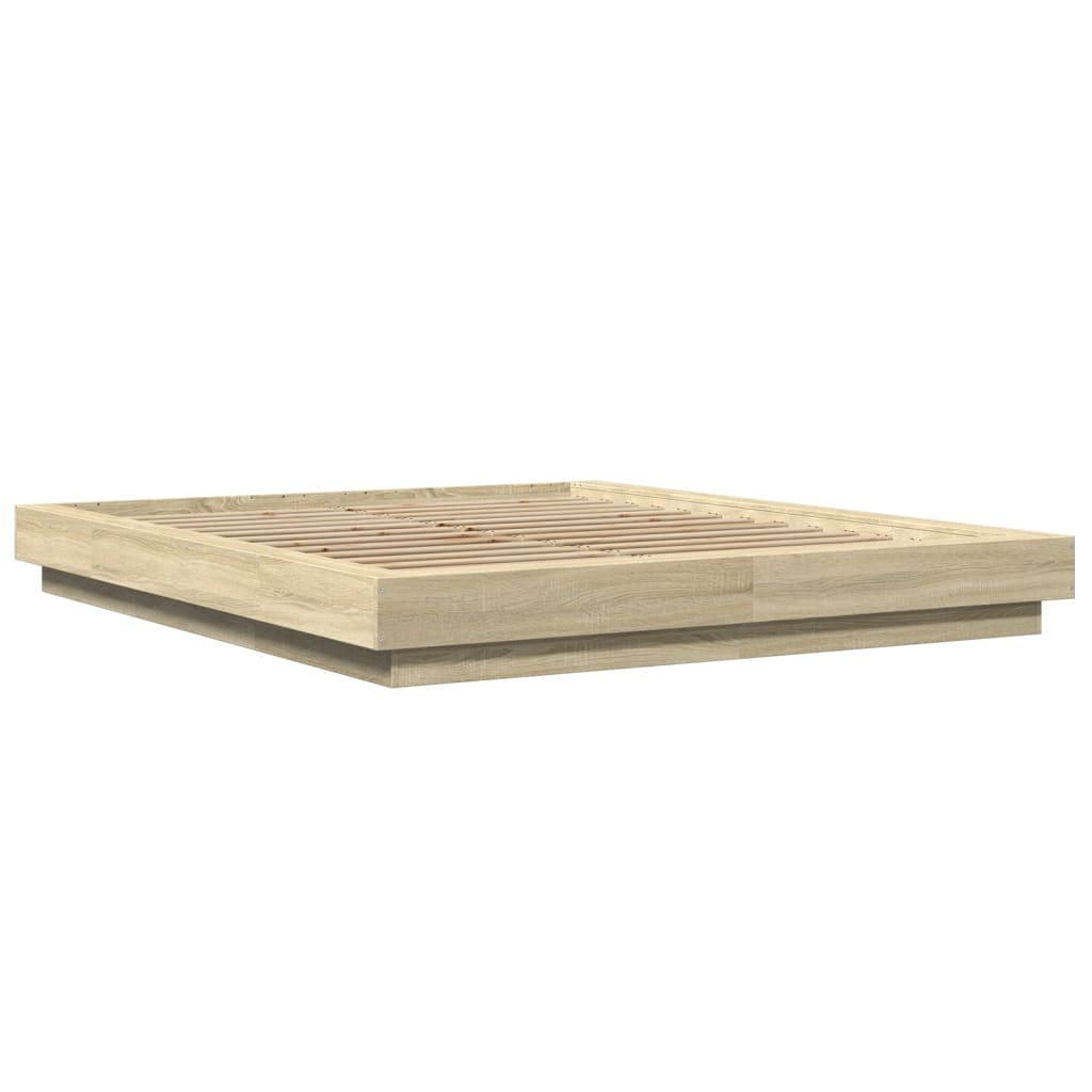 Modern Wooden Queen Size 160cm Bed Frame Base With LED Lights Wood Beds