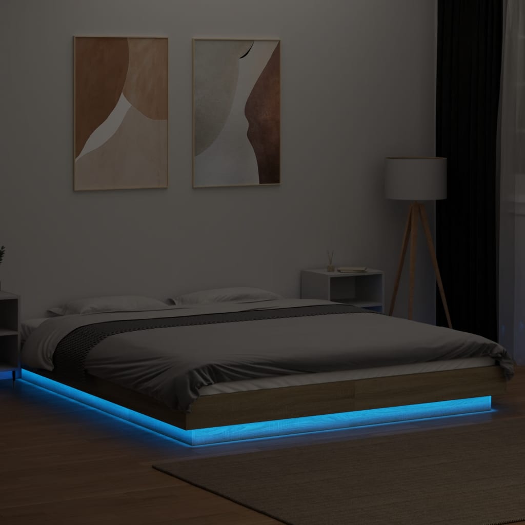 Modern Wooden Queen Size 160cm Bed Frame Base With LED Lights Wood Beds