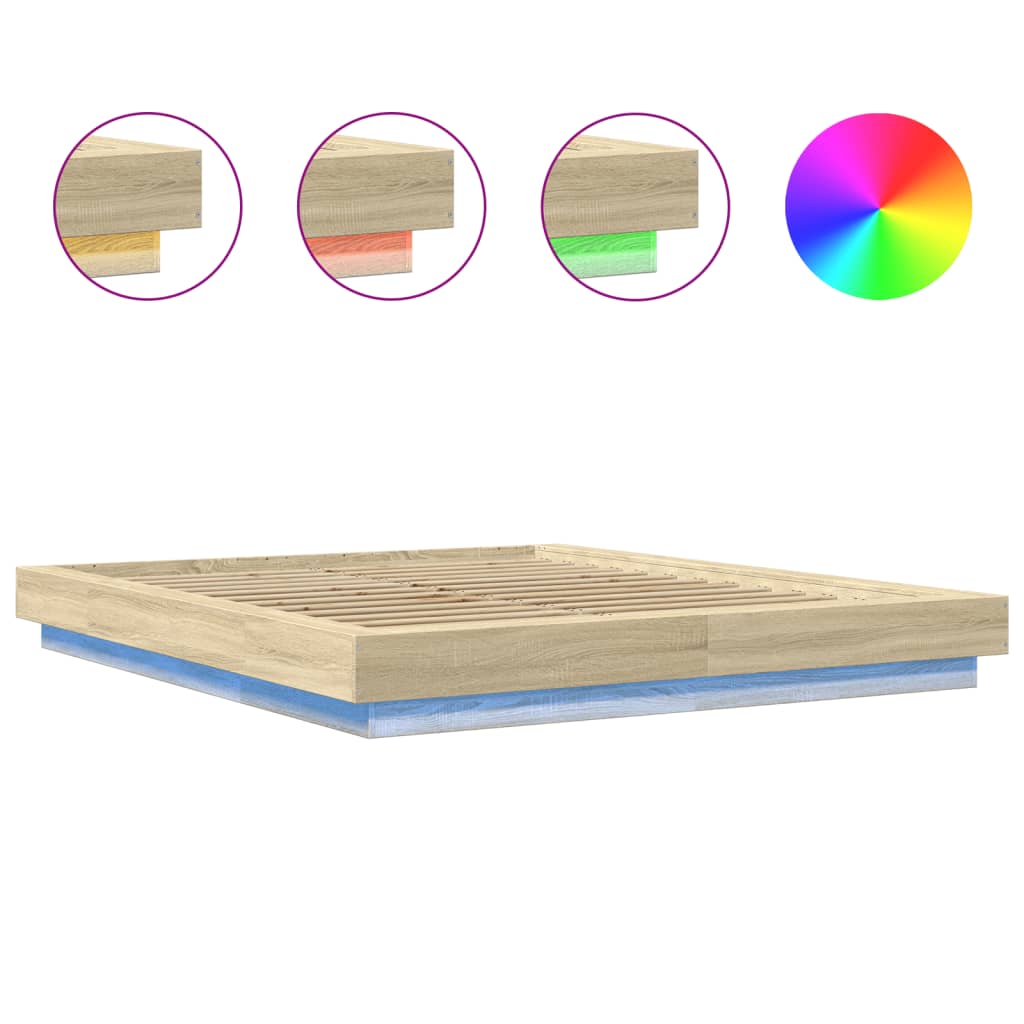 Modern Wooden Queen Size 160cm Bed Frame Base With LED Lights Wood Beds