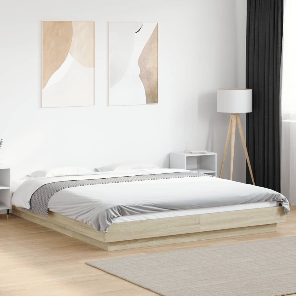 Modern Wooden Queen Size 160cm Bed Frame Base With LED Lights Wood Beds