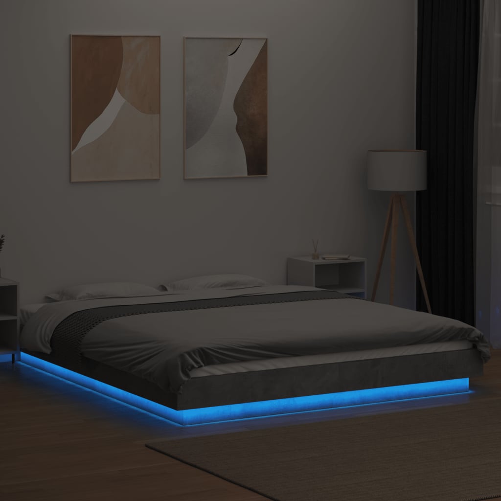 Modern Wooden Queen Size 160cm Bed Frame Base With LED Lights Wood Beds
