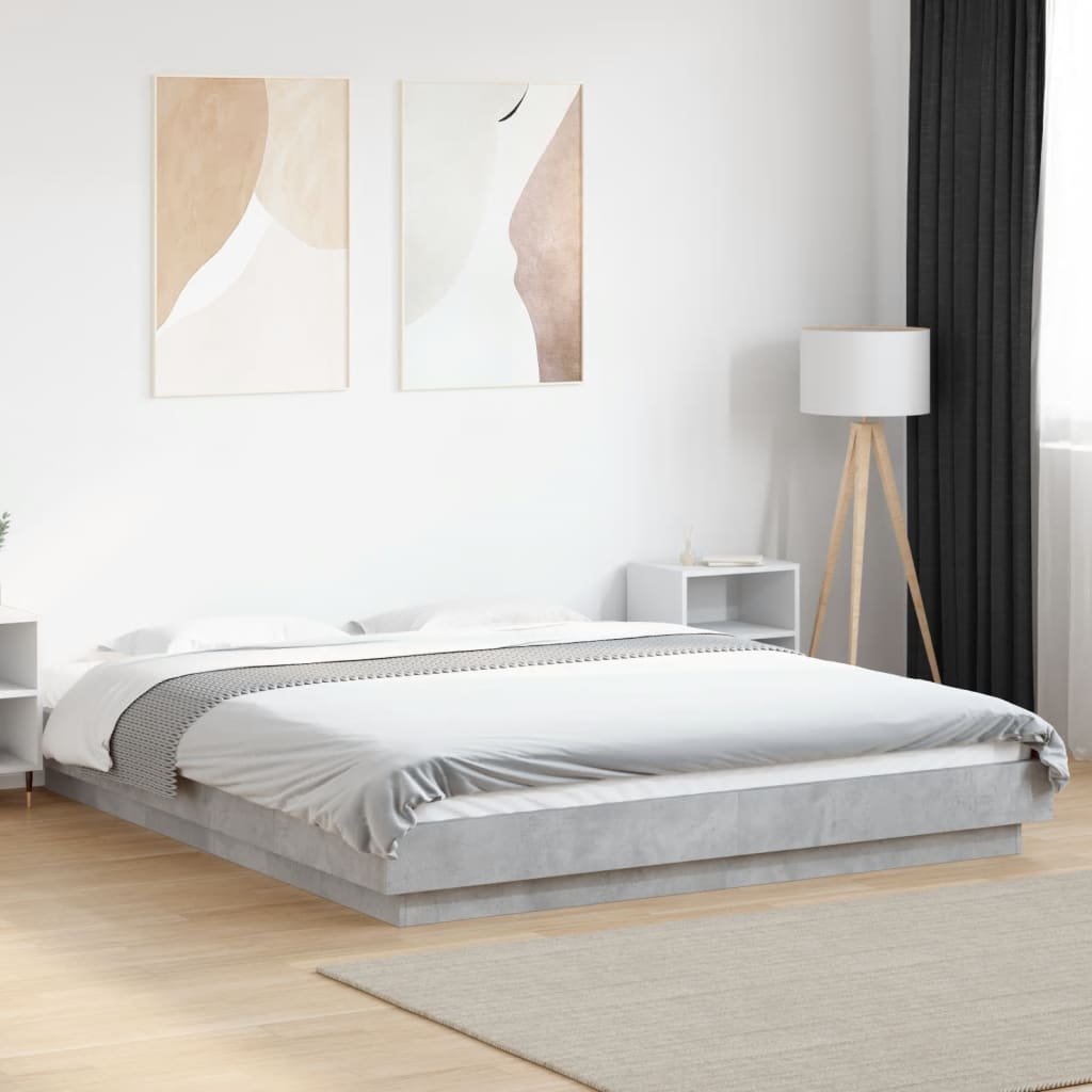 Modern Wooden Queen Size 160cm Bed Frame Base With LED Lights Wood Beds