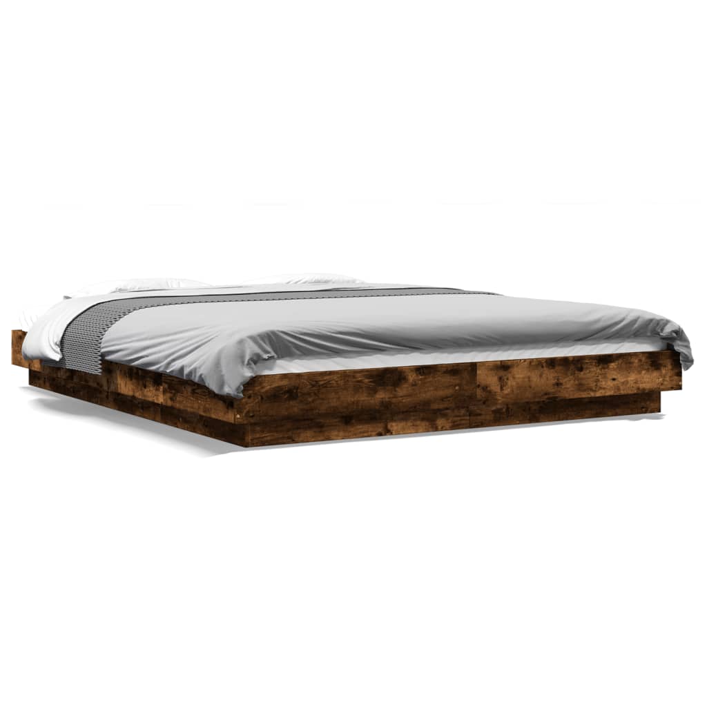 Modern Wooden Queen Size 160cm Bed Frame Base With LED Lights Wood Beds