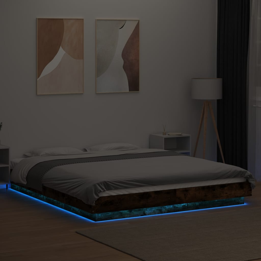 Modern Wooden Queen Size 160cm Bed Frame Base With LED Lights Wood Beds