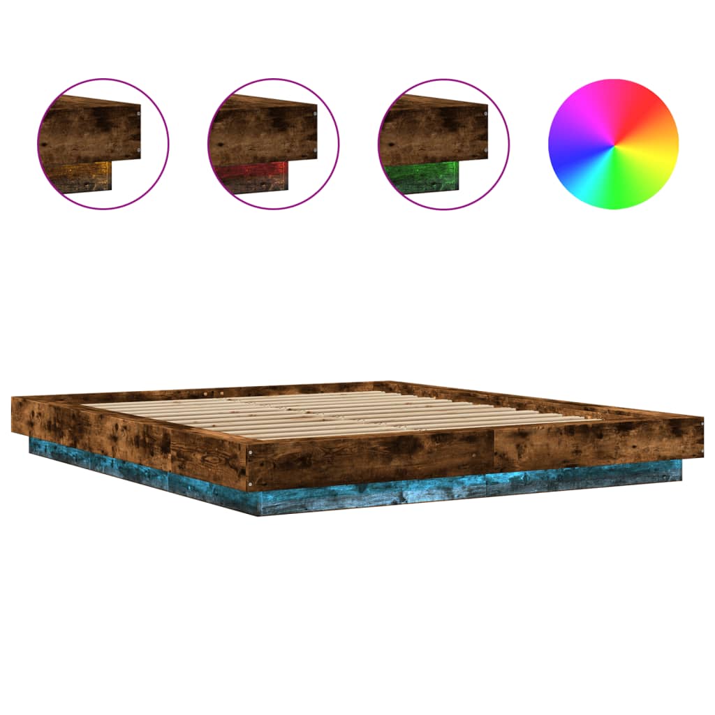 Modern Wooden Queen Size 160cm Bed Frame Base With LED Lights Wood Beds