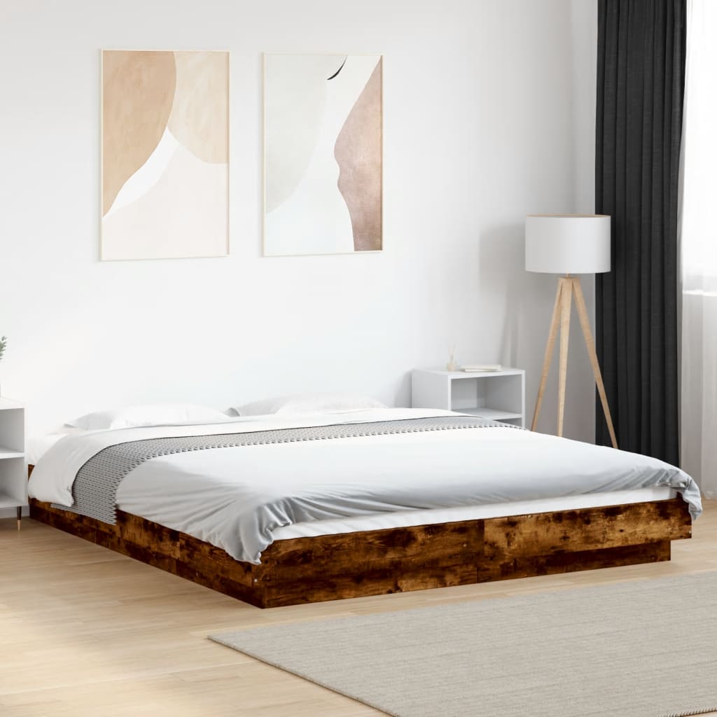 Modern Wooden Queen Size 160cm Bed Frame Base With LED Lights Wood Beds