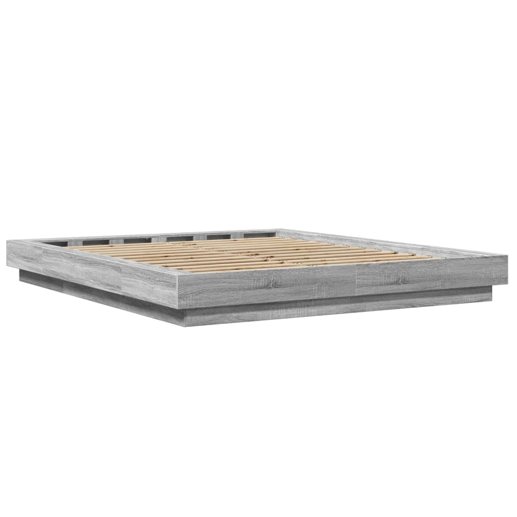 Modern Wooden Queen Size 160cm Bed Frame Base With LED Lights Wood Beds