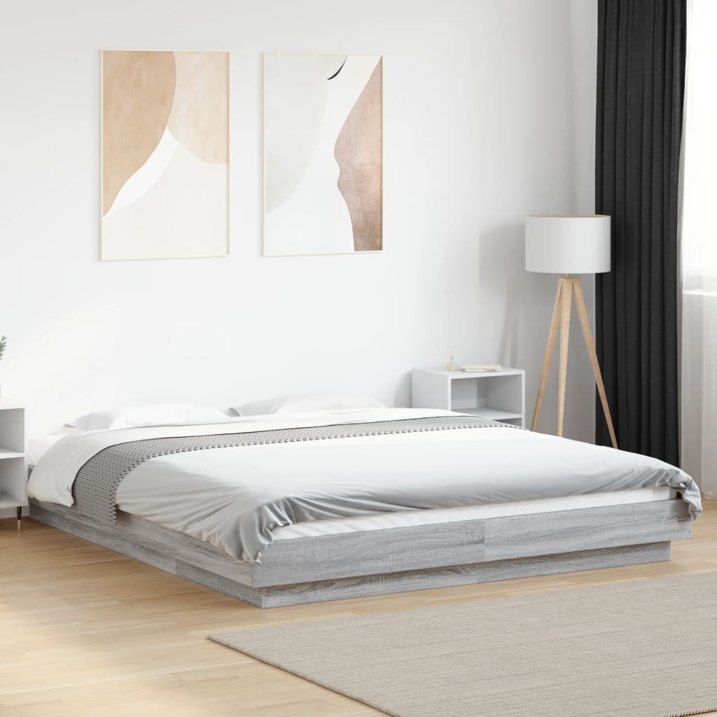 Modern Wooden Queen Size 160cm Bed Frame Base With LED Lights Wood Beds