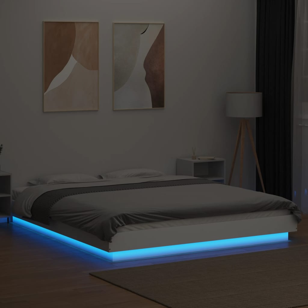 Modern Wooden King Size 150cm Bed Frame Base With LED Lights Wood Beds