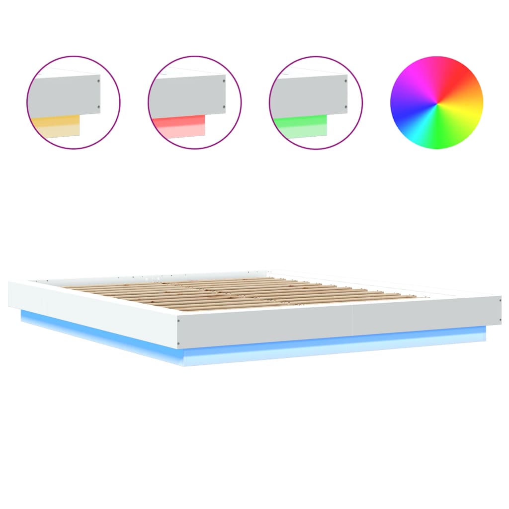 Modern Wooden King Size 150cm Bed Frame Base With LED Lights Wood Beds